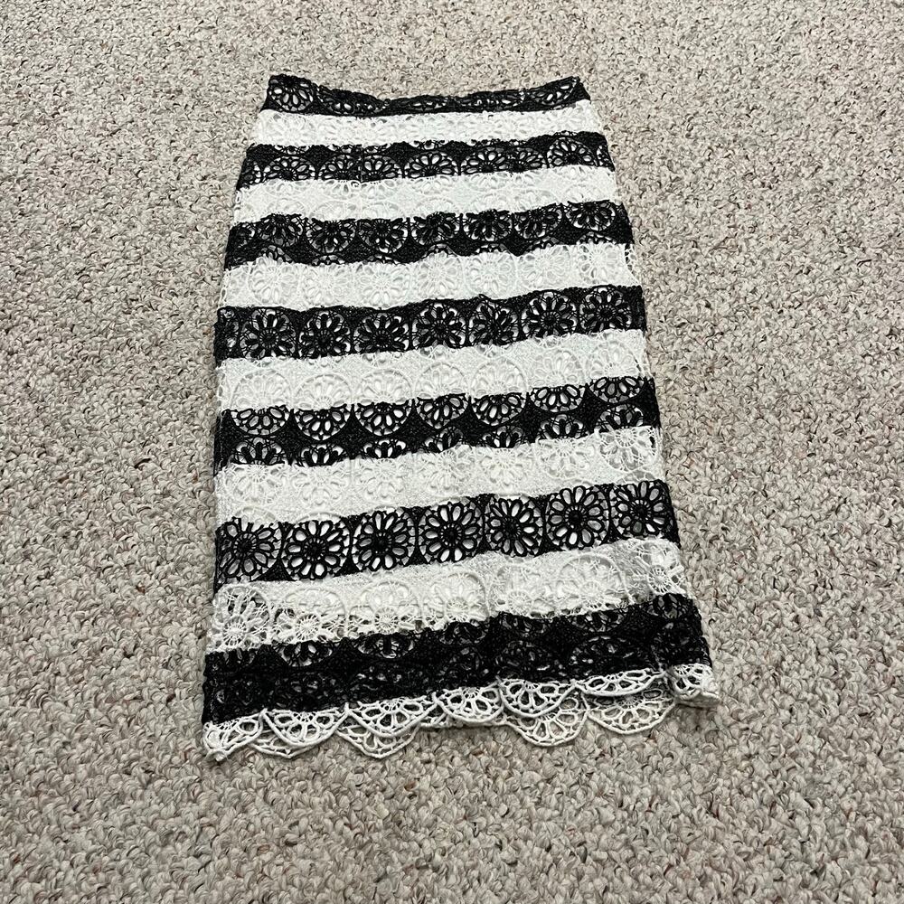 Bar III Floral Crochet Pencil Skirt S Feminine Striped Casual Elastic Waist